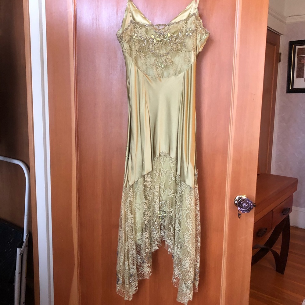 Sexy green slip on dress with beaded accents